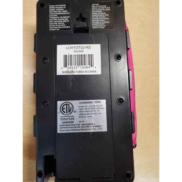 Intertek Charging Tote Orchid Pink 6 Outlet 2 USB LCHTOT02-RS - Picture 5 of 6